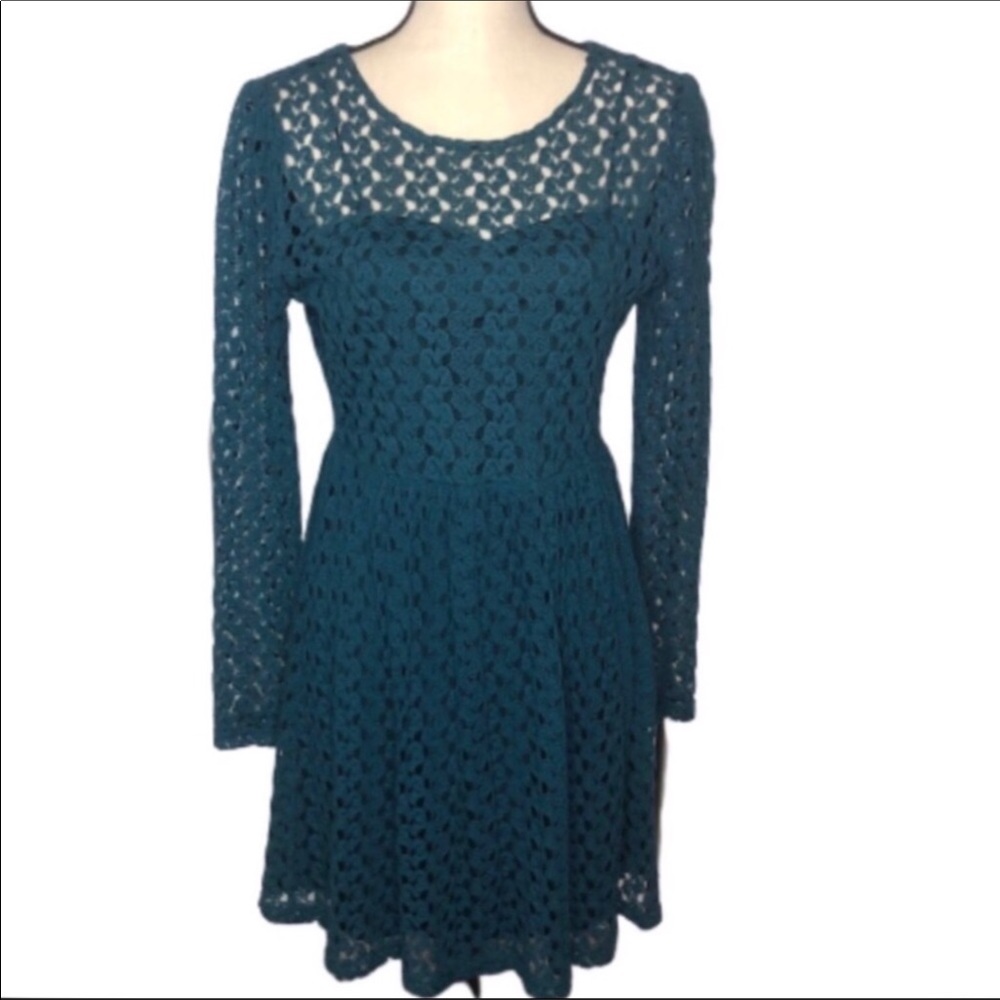Miami Teal Lace Backless Fit & Flare Dress Medium